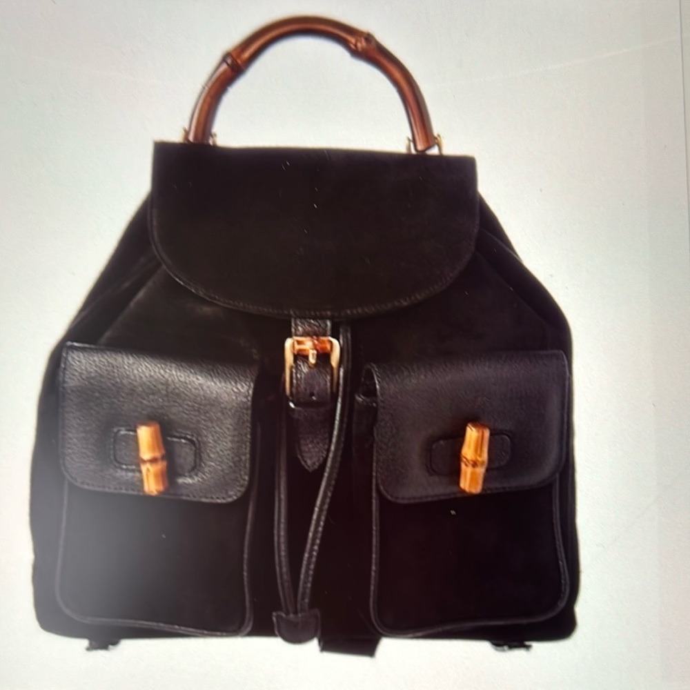 Gucci Bamboo Black Suede & Leather Backpack
